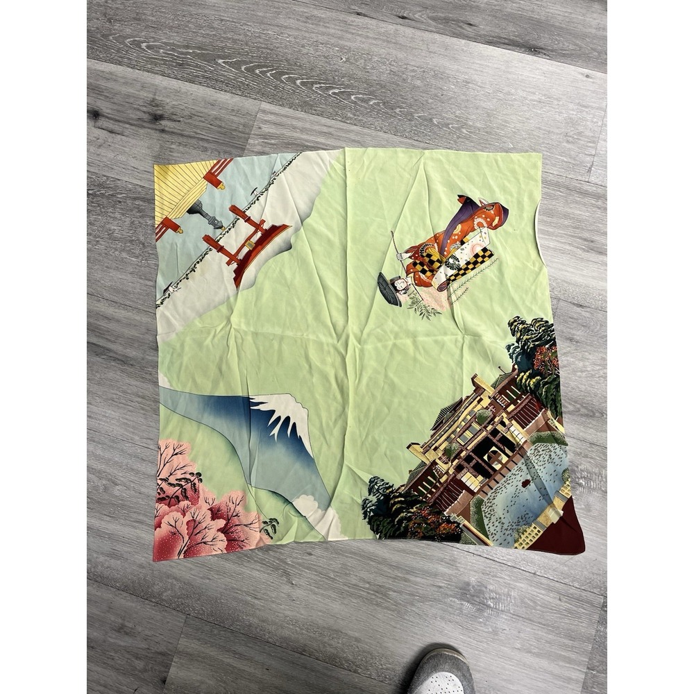 Mid-Century Modern Japanese Souvenir Scarf - Hand Rolled Hem - Mt Fuji Scene 27"